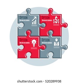 Vector layout of puzzle elements infographic composition, layout of jigsaw puzzles for visual presentation of options.