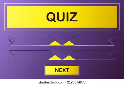 Vector layout of the quiz question with choice of text menu. Gradient template of intellectual competition, game menu, TV show, quiz questions, quiz with choice of answer screen within the framework