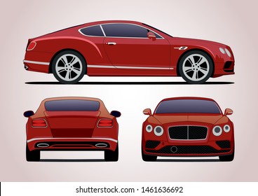 vector layout of the red car in the coupe. Bentley Continental GT.
