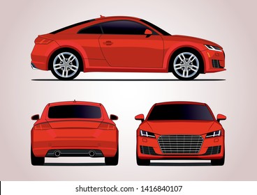 Vector Layout Of The Red Coupe Car. Audi TT.