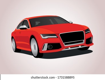 Vector Layout Of A Red German Car. Audi RS7.