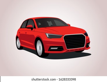 Vector Layout Of A Red Hatchback. Audi A1.