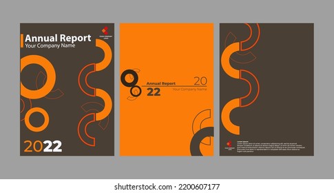 Vector layout report cover with geometric and half circle shape design. Design for the front, middle, and back pages.