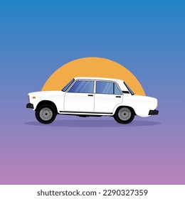 vector layout of the Russian car. Side view. VAZ 2107.Russian old street racing car, racing team, tuning. Vector illustration for sticker, poster or badge