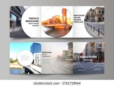 Vector layout of square cover design template for trifold brochure, flyer, magazine, cover design, book design, brochure cover. Abstract halftone effect decoration with dots. Dotted pattern decoration