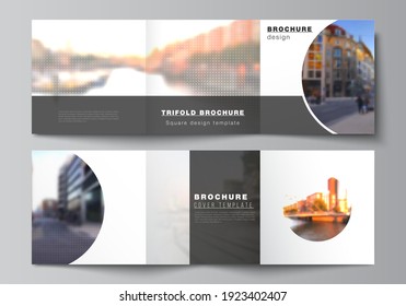 Vector layout of square cover design template for trifold brochure, flyer, magazine, cover design, book design, brochure cover. Abstract halftone effect decoration with dots. Dotted pattern decoration