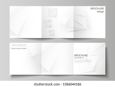 Vector layout of square covers design templates for trifold brochure, magazine, cover design, book design, brochure cover. Halftone dotted background with gray dots, abstract gradient background.
