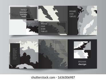 Vector layout of square covers design templates for trifold brochure, flyer, magazine, cover design, book design, brochure cover. Landscape background decoration, halftone pattern grunge texture.