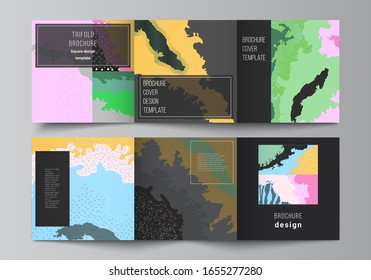 Vector layout of square covers design templates for trifold brochure, flyer, cover design, book design, brochure cover. Modern japanese pattern template. Landscape background decoration in Asian style