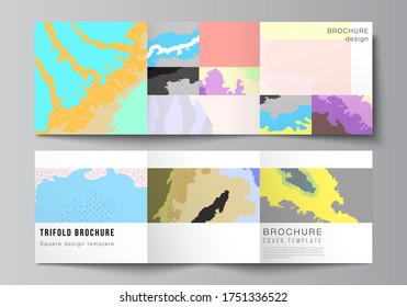 Vector layout of square covers design templates for trifold brochure, flyer, cover design, book design, brochure cover. Modern japanese pattern template. Landscape background decoration in Asian style