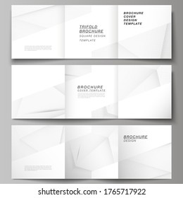 Vector layout of square covers design templates for trifold brochure, magazine, cover design, book design, brochure cover. Halftone dotted background with gray dots, abstract gradient background.