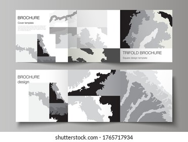 Vector layout of square covers design templates for trifold brochure, flyer, magazine, cover design, book design, brochure cover. Landscape background decoration, halftone pattern grunge texture.