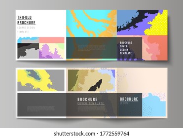 Vector layout of square covers design templates for trifold brochure, flyer, cover design, book design, brochure cover. Modern japanese pattern template. Landscape background decoration in Asian style