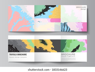 Vector layout of square covers design templates for trifold brochure, flyer, cover design, book design, brochure cover. Modern japanese pattern template. Landscape background decoration in Asian style