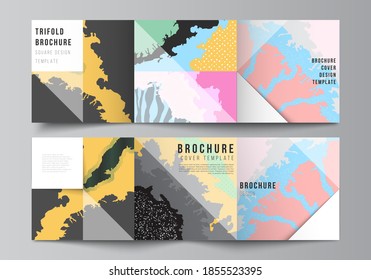 Vector layout of square covers design templates for trifold brochure, flyer, cover design, book design, brochure cover. Modern japanese pattern template. Landscape background decoration in Asian style