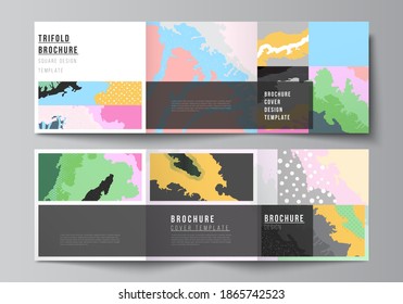 Vector layout of square covers design templates for trifold brochure, flyer, cover design, book design, brochure cover. Modern japanese pattern template. Landscape background decoration in Asian style