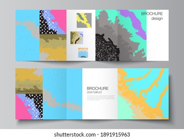 Vector layout of square covers design templates for trifold brochure, flyer, cover design, book design, brochure cover. Modern japanese pattern template. Landscape background decoration in Asian style