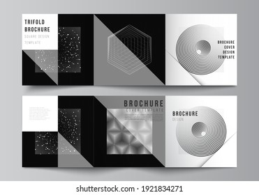 Vector layout of square covers design templates for trifold brochure, flyer, cover design, book design.Black color technology background. Digital visualization of science, medicine, technology concept