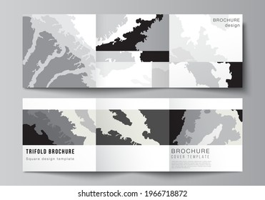Vector layout of square covers design templates for trifold brochure, flyer, magazine, cover design, book design, brochure cover. Landscape background decoration, halftone pattern grunge texture.