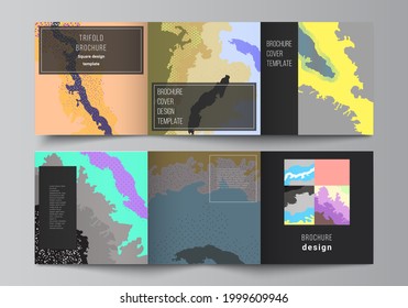 Vector layout of square covers design templates for trifold brochure, flyer, cover design, book design, brochure cover. Modern japanese pattern template. Landscape background decoration in Asian style