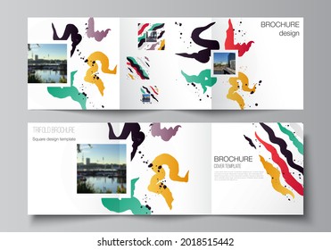 Vector layout of square covers design templates for trifold brochure, flyer, magazine, cover design, book design, brochure cover, creative agency, corporate, business, portfolio, pitch deck, startup.