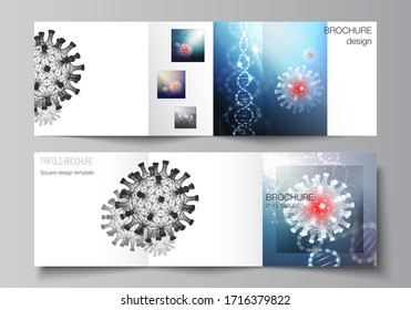 Vector Layout Of Square Covers Templates For Trifold Brochure, Flyer, Cover Design, Book Design, Brochure Cover. 3d Medical Background Of Corona Virus. Covid 19, Coronavirus Infection. Virus Concept.