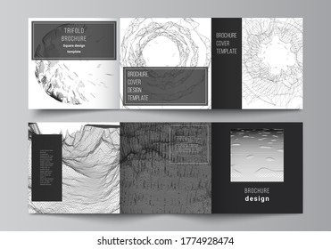 Vector layout of square covers templates for trifold brochure, flyer, , cover design, book design, brochure cover. Abstract 3d digital backgrounds for futuristic minimal technology concept design.