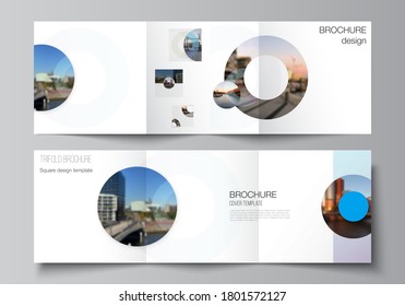 Vector layout of square covers templates for trifold brochure, flyer, magazine, cover design, book design, brochure cover. Background template with rounds, circles for IT, technology in minimal style.