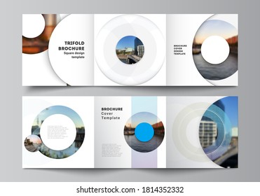 Vector layout of square covers templates for trifold brochure, flyer, magazine, cover design, book design, brochure cover. Background template with rounds, circles for IT, technology in minimal style.