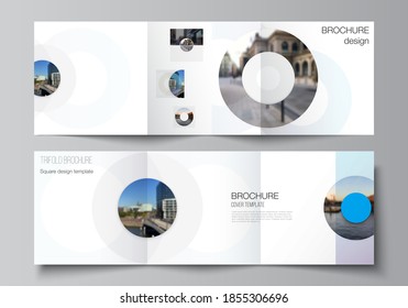 Vector layout of square covers templates for trifold brochure, flyer, magazine, cover design, book design, brochure cover. Background template with rounds, circles for IT, technology in minimal style.