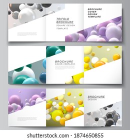 Vector layout of square covers templates for trifold brochure, flyer, magazine, cover design, book design. Abstract vector futuristic background with colorful 3d spheres, glossy bubbles, balls.