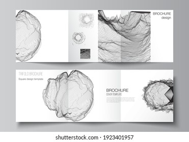 Vector layout of square covers templates for trifold brochure, flyer, magazine, cover design, book design, cover. Abstract 3d digital backgrounds for futuristic minimal technology concept design.