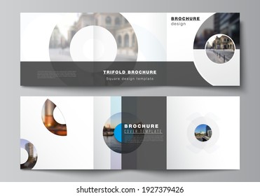 Vector layout of square covers templates for trifold brochure, flyer, magazine, cover design, book design, brochure cover. Background template with rounds, circles for IT, technology in minimal style.