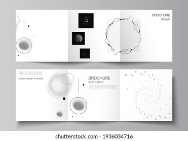 Vector layout of square covers templates for trifold brochure, flyer, magazine, cover design, book design. Abstract technology black color science background.Digital data. Minimalist high tech concept