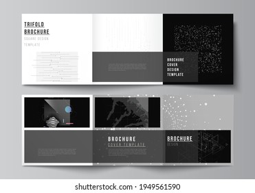 Vector layout of square covers templates for trifold brochure, flyer, magazine, cover design, book design. Abstract technology black color science background.Digital data. Minimalist high tech concept
