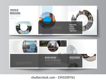 Vector layout of square covers templates for trifold brochure, flyer, magazine, cover design, book design, brochure cover. Background template with rounds, circles for IT, technology in minimal style.
