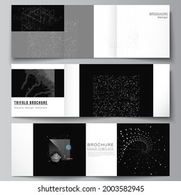 Vector layout of square covers templates for trifold brochure, flyer, magazine, cover design, book design. Abstract technology black color science background.Digital data. Minimalist high tech concept