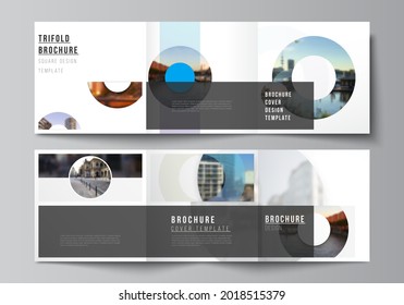Vector layout of square covers templates for trifold brochure, flyer, magazine, cover design, book design, brochure cover. Background template with rounds, circles for IT, technology in minimal style