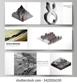 Vector layout of square format covers design templates for trifold brochure, flyer, magazine. Big data. Dynamic geometric background. Cubes pattern design with motion effect. 3d technology style.