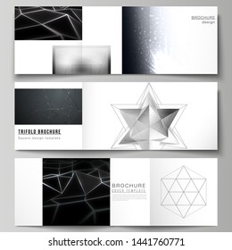 Vector layout of square format covers design templates for trifold brochure, flyer, magazine. 3d polygonal geometric modern design abstract background. Science or technology vector illustration.