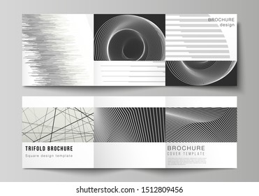 Vector layout of square format covers design templates for trifold brochure, flyer, magazine. Geometric abstract background, futuristic science and technology concept for minimalistic design.