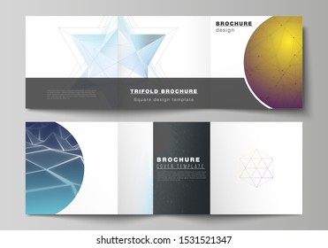 Vector layout of square format covers design templates for trifold brochure, flyer, magazine. 3d polygonal geometric modern design abstract background. Science or technology vector illustration.