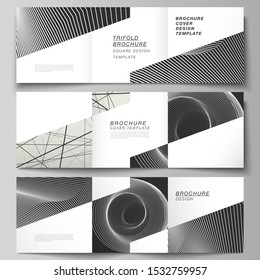 Vector layout of square format covers design templates for trifold brochure, flyer, magazine. Geometric abstract background, futuristic science and technology concept for minimalistic design.
