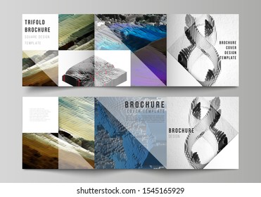 Vector layout of square format covers design templates for trifold brochure, flyer, magazine. Big data. Dynamic geometric background. Cubes pattern design with motion effect. 3d technology style.