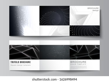 Vector layout of square format covers design templates for trifold brochure, flyer, magazine. 3d polygonal geometric modern design abstract background. Science or technology vector illustration.