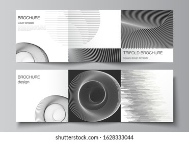 Vector layout of square format covers design templates for trifold brochure, flyer, magazine. Geometric abstract background, futuristic science and technology concept for minimalistic design.