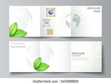 Vector layout of square format covers design template for trifold brochure, flyer, cover design, book design, brochure cover. Save Earth planet concept. Sustainable development global business concept