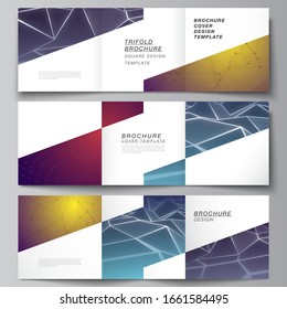 Vector layout of square format covers design templates for trifold brochure, flyer, magazine. 3d polygonal geometric modern design abstract background. Science or technology vector illustration.