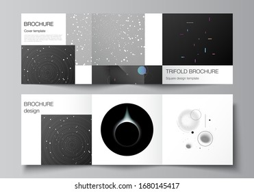 Vector layout of square format covers design templates for trifold brochure, flyer, magazine, cover design, book design, brochure cover. Tech science future background, space astronomy concept.