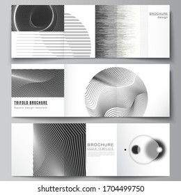Vector layout of square format covers design templates for trifold brochure, flyer, magazine. Geometric abstract technology background, futuristic, science, technology concept for minimalistic design.
